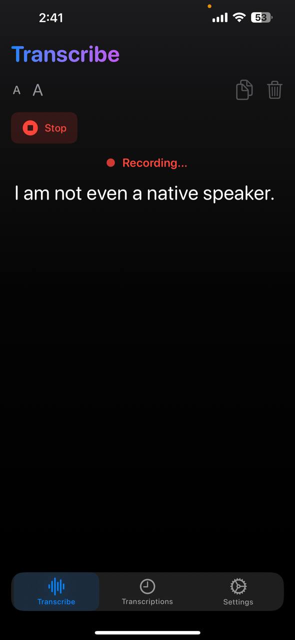 Live Transcription Feature